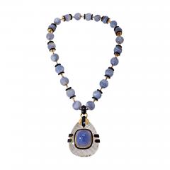 David Webb Vintage 18K Yellow Gold Purple Chalcedony Carved Beads Rock Crystal Necklace - 4601093