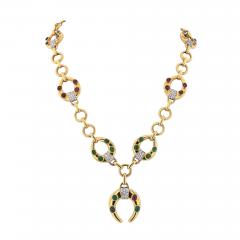 David Webb WEBB 18K YELLOW GOLD CELTIC CRESCENT EMERALD RUBY AND DIAMOND CHAIN NECKLACE - 2349700