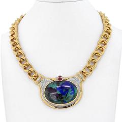 David Webb WEBB PLATINUM 18K YELLOW GOLD AZURMALACHITE DIAMOND CHAIN LINK NECKLACE - 2345807