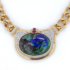 David Webb WEBB PLATINUM 18K YELLOW GOLD AZURMALACHITE DIAMOND CHAIN LINK NECKLACE - 2345855