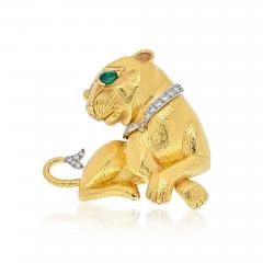 David Webb WEBB PLATINUM 18K YELLOW GOLD SITTING PANTHERE WITH A DIAMOND COLLAR BROOCH - 2596305