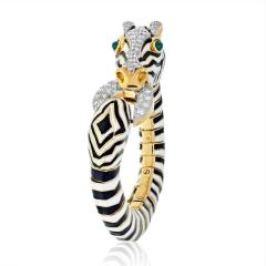 David Webb WEBB PLATINUM 18K YELLOW GOLD ZEBRA BLACK AND WHITE ENAMEL DIAMOND BRACELET - 2554020