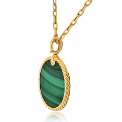 David Yurman David Yurman 18K Yellow Gold Malachite Round Disc Pendant On A Chain Necklace - 3982229