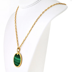 David Yurman David Yurman 18K Yellow Gold Malachite Round Disc Pendant On A Chain Necklace - 3982231