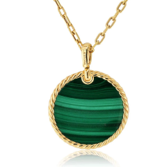 David Yurman David Yurman 18K Yellow Gold Malachite Round Disc Pendant On A Chain Necklace - 3982234