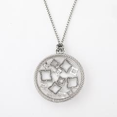 David Yurman David Yurman Sterling Silver Diamond Quatrefoil Disc Necklace - 4653639