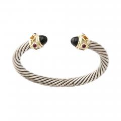 David Yurman Modernist Sterling Silver 14K Gold Onyx Garnet Cable Bracelet by David Yurman - 4720595