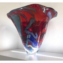 Davide Dona Davide Dona Modern Art Red Azure Blue White Murano Glass Sculptural Vase Bowl - 483219