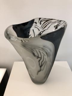 Davide Dona Davide Dona Modern Black White and Crystal Clear Murano Glass Sculptural Vase - 676884