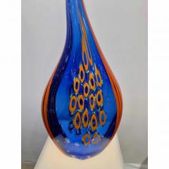 Davide Dona Dona Modern Art Glass Blue and Orange Sculpture Vase with Red and Yellow Murrine - 1064594