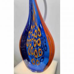 Davide Dona Dona Modern Art Glass Blue and Orange Sculpture Vase with Red and Yellow Murrine - 1064596