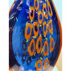 Davide Dona Dona Modern Art Glass Blue and Orange Sculpture Vase with Red and Yellow Murrine - 1064602