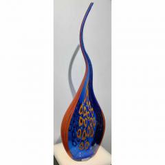 Davide Dona Dona Modern Art Glass Blue and Orange Sculpture Vase with Red and Yellow Murrine - 1064603