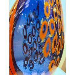 Davide Dona Dona Modern Art Glass Blue and Orange Sculpture Vase with Red and Yellow Murrine - 1064605