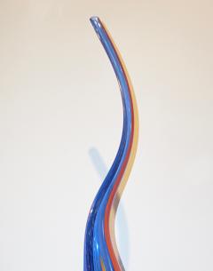 Davide Dona Dona Modern Art Glass Blue and Orange Sculpture Vase with Red and Yellow Murrine - 1064608