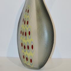 Davide Dona Dona Modern Art Glass Smoked Gray Sculptural Vase with Red and Yellow Murrine - 1111960