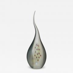 Davide Dona Dona Modern Art Glass Smoked Gray Sculptural Vase with Red and Yellow Murrine - 1112549
