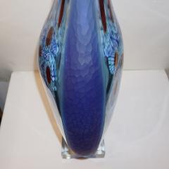 Davide Dona Dona Modern Art Murano Glass Sapphire Blue Sculpture Vase with Red White Murrine - 2325538