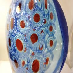 Davide Dona Dona Modern Art Murano Glass Sapphire Blue Sculpture Vase with Red White Murrine - 2325539