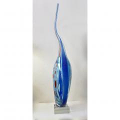 Davide Dona Dona Modern Art Murano Glass Sapphire Blue Sculpture Vase with Red White Murrine - 2325541