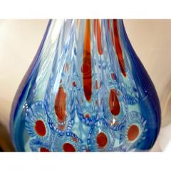 Davide Dona Dona Modern Art Murano Glass Sapphire Blue Sculpture Vase with Red White Murrine - 2325542