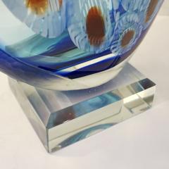Davide Dona Dona Modern Art Murano Glass Sapphire Blue Sculpture Vase with Red White Murrine - 2325545