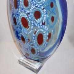 Davide Dona Dona Modern Art Murano Glass Sapphire Blue Sculpture Vase with Red White Murrine - 2325547