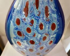 Davide Dona Dona Modern Art Murano Glass Sapphire Blue Sculpture Vase with Red White Murrine - 2325548