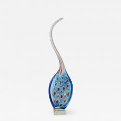 Davide Dona Dona Modern Art Murano Glass Sapphire Blue Sculpture Vase with Red White Murrine - 2326301