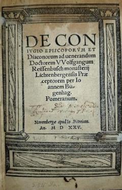 De Conjugio Episcoporum et Diaconorum by Bugenhagen 1525 - 1723258