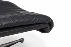 De Sede Mid Century Swiss Metal Black Leather Upholstered Ottoman - 4666014