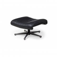 De Sede Mid Century Swiss Metal Black Leather Upholstered Ottoman - 4729083