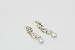 Deco Diamond Pearl Drop Earrings Platinum and 14 Karat Gold - 3449128