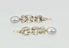 Deco Diamond Pearl Drop Earrings Platinum and 14 Karat Gold - 3449137