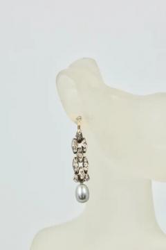 Deco Diamond Pearl Drop Earrings Platinum and 14 Karat Gold - 3449144
