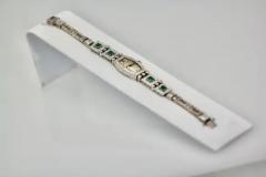 Deco Emerald Diamond Platinum Ladies Strap Watch - 3451363