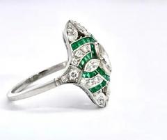 Deco Emerald Diamond Shuttle Ring 18K - 3459035