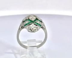 Deco Emerald Diamond Shuttle Ring 18K - 3459037