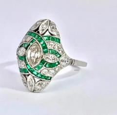 Deco Emerald Diamond Shuttle Ring 18K - 3459040