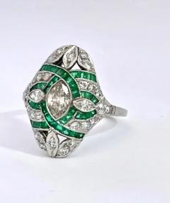 Deco Emerald Diamond Shuttle Ring 18K - 3459041