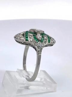 Deco Emerald Diamond Shuttle Ring 18K - 3459051