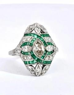 Deco Emerald Diamond Shuttle Ring 18K - 3459080