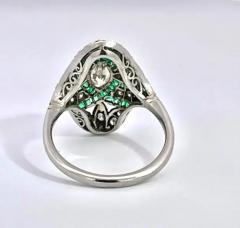 Deco Emerald Diamond Shuttle Ring 18K - 3459083