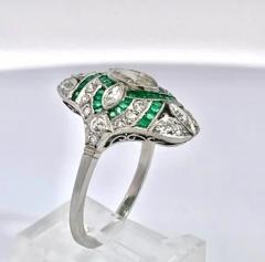 Deco Emerald Diamond Shuttle Ring 18K - 3459084