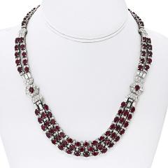 Deco Platinum Diamond And Ruby Deco Style Necklace - 4390886