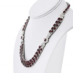 Deco Platinum Diamond And Ruby Deco Style Necklace - 4390935