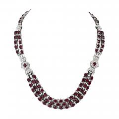 Deco Platinum Diamond And Ruby Deco Style Necklace - 4391779