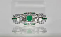 Deco Platinum Emerald Diamond Brooch - 3449082