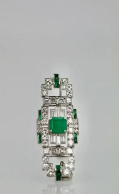 Deco Platinum Emerald Diamond Brooch - 3449087
