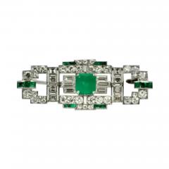 Deco Platinum Emerald Diamond Brooch - 3493423